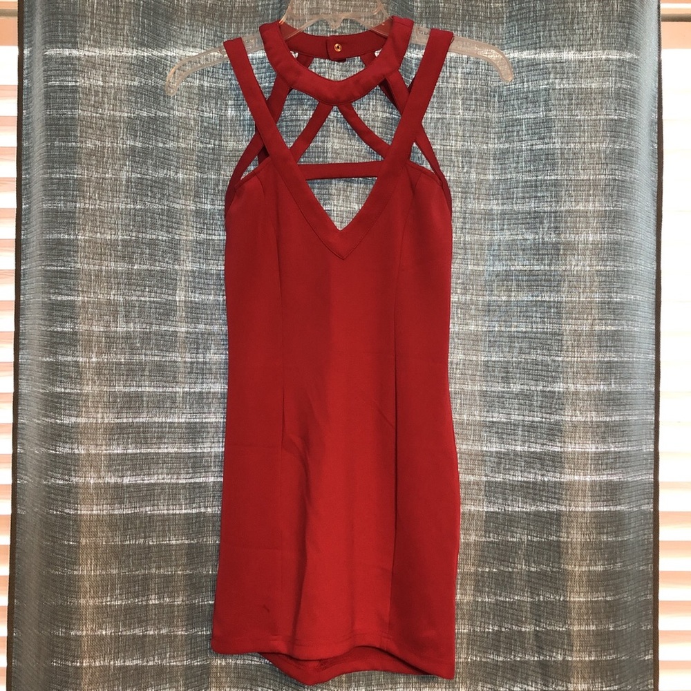Hot pink mini dress.